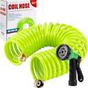 Recoil Garden Water Hose 3/8"ID x 50ft Premium With 3/4"Inch Brass Fittings Retractable, Swivel Female, Outdoor Patio Hose Marine&Boat, Transparent Green(25')