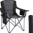 VEVOR Oversized Camping Folding Chair, 450 LBS Heavy Duty Outdoor Quad Lumbar Back Padded with Side Pockets, Cup Holder and Cooler Bag for Beach, Picnic, Fishing, Black