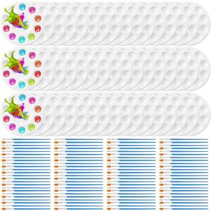 150 Pcs Paint Brushes Palettes Sets Bulk 100 Pcs Nylon Painting Brushes 50 Pcs Tray Palettes for Acrylic Oil Watercolor Classroom Art Party Supplies(Blue)