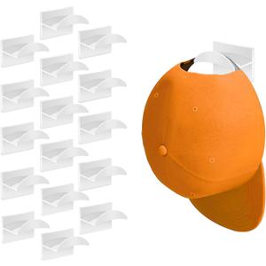 Adhesive Hat Hooks for Wall (16-Pack), Hat Hooks for Baseball Caps, Minimalist Hat Rack Design, No Drilling, Strong Hat Hangers, Hat Holder Organizer for Wall (White)