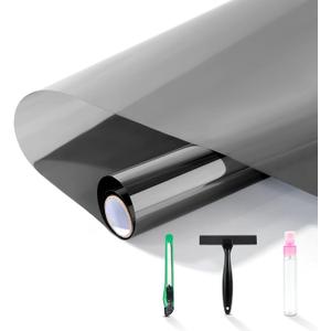 FuFin One-Way Window Privacy Film with Free Installation Tools,Premium PET Material,Heat Control 99% UV Blocking and Privacy Protection Window Film.Window Tint for Home Office (Grey 31.5"196.9") (Gray)