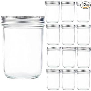 MGOHNACL 10PCS Wide Mouth Mason Jars 16oz with Silver Metal Lids, Clear Canning Jars, Glass Jars for Canning, Food Storage, Overnight Oats, Fermenting, Pickling