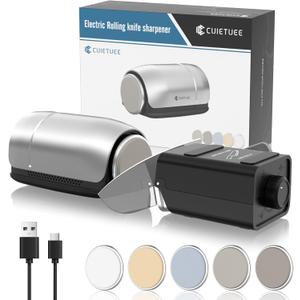 Upgraded Roller Knife Sharpener Kit | Electric Knife Sharpener with 5 Premium Discs & 10-25Precision Djust | Automatic Cordless Sharpener for Kitchen Knife | for Polishing of All Straight-edged Tool