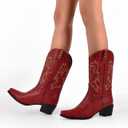 Yolkomo Cowboy Boots for Women Red Western Cowgirl Boots, Pointed Toe, Mid Calf, Knee High (Red)