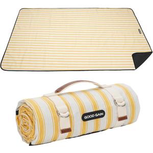 G GOOD GAIN Picnic Blankets Waterproof - Extra Large Outdoor Blanket Sand Free Foldable with Carry Strap for Beach, Camping, Park Grass, Hiking, Travel, Concerts, Indoor(Bumblebee)