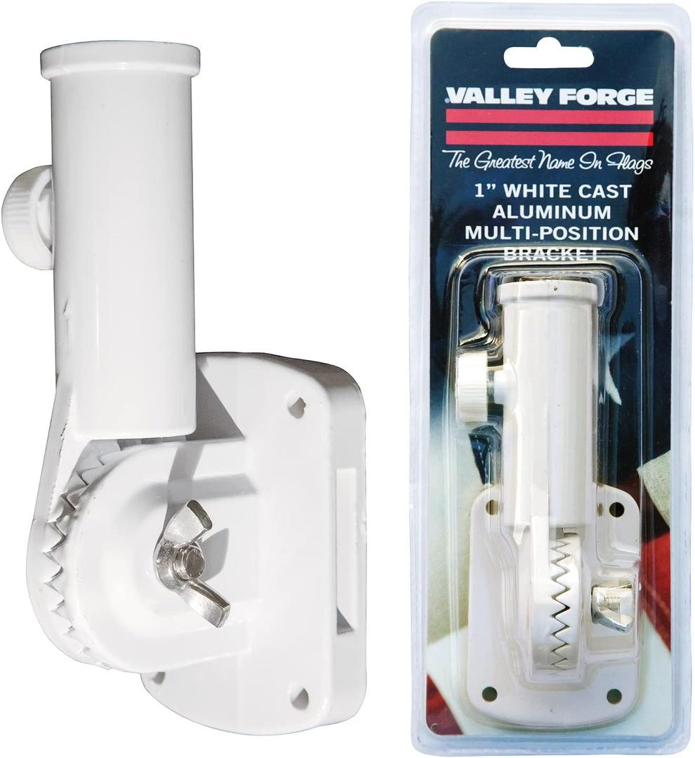 Aluminum Flagpole Bracket - White Powder Coated Multi-Position Pole Holder - Sturdy and Durable - Built to withstand the Outdoors and Harsh Weather - By Valley Forge Flag