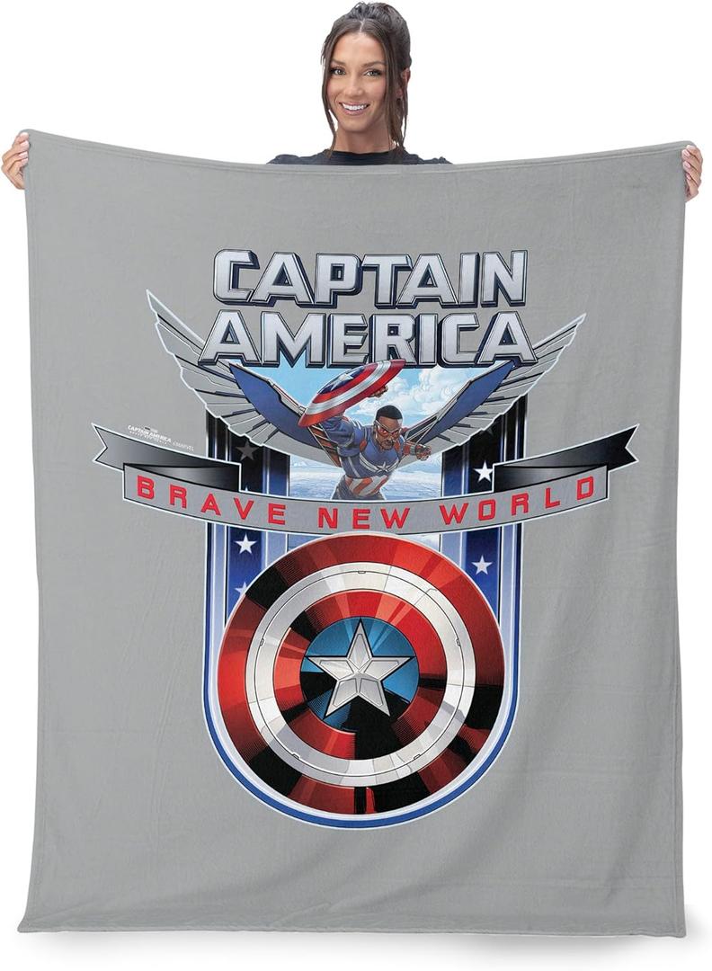 NORTHWEST Marvel Captain America Brave New World Silk Touch Throw Blanket, Cozy for All Seasons, Lightweight for Couch, Sofa, Boys Girls Bedding, 50X60 Inches