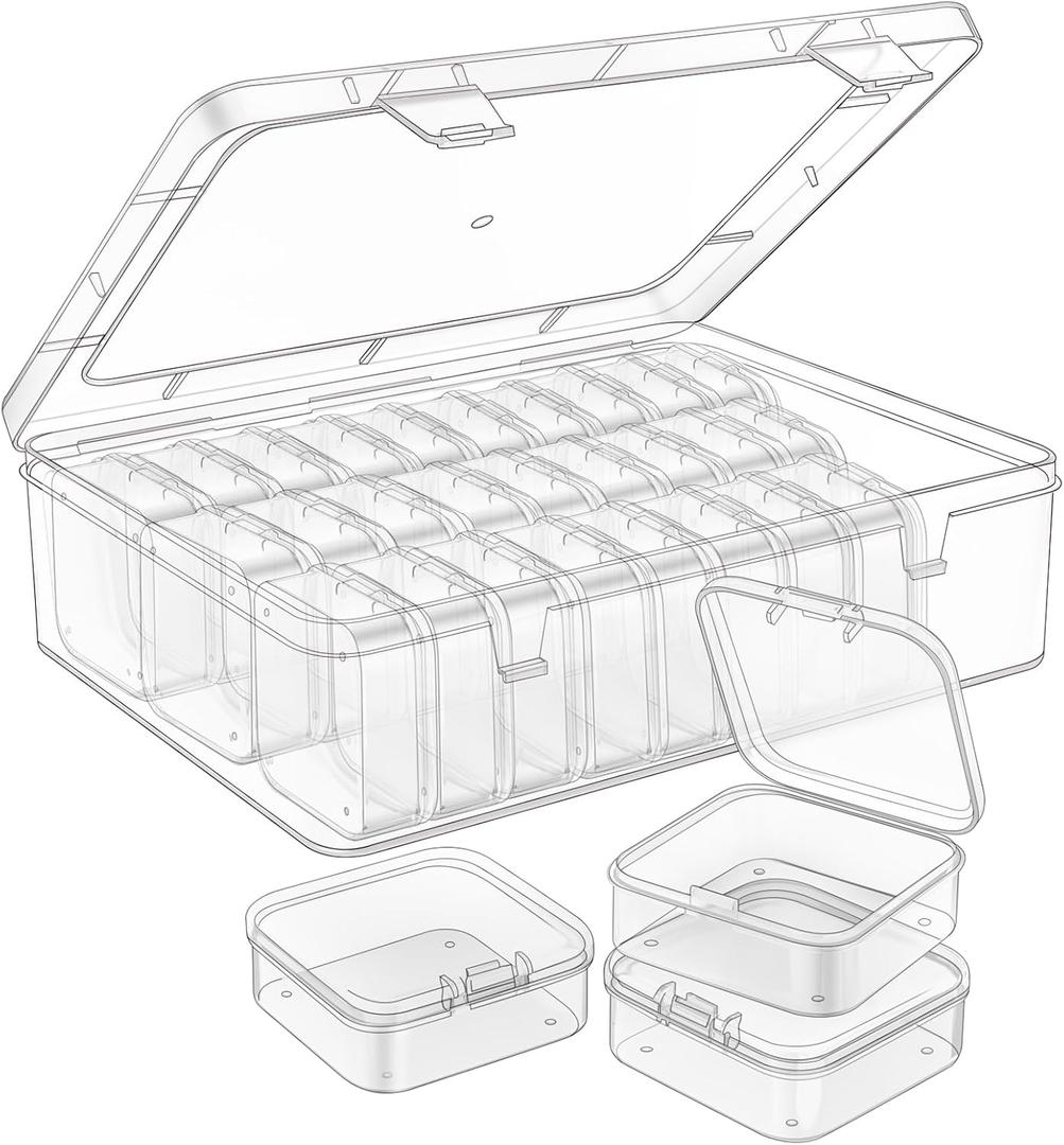 Mathtoxyz Bead Organizer Box, 31Pcs Small Bead Organizers and Storage Plastic Cases Mini Clear Bead Storage Containers Boxes with Hinged Lid and Rectangle for Bracelet Making DIY Jewelry Craft Nail (Clear - 1P)