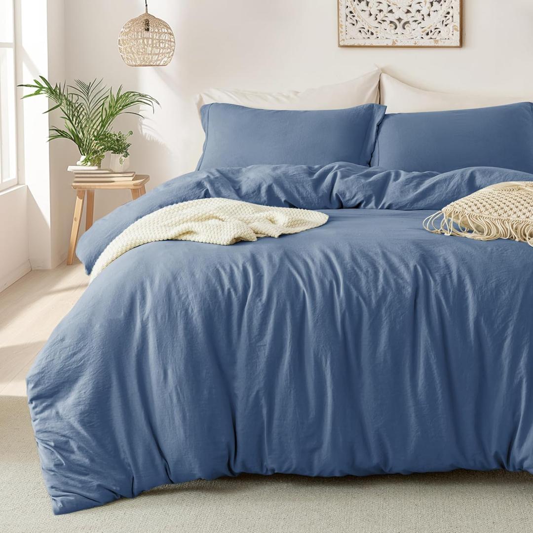 MILDLY Super Soft Duvet Cover - 100% Washed Microfiber Light Denim Comforter Cover Set 3 Pieces with Zipper Closure & Corner Ties (No Comforter) (Queen(90"x90"), 03 - Light Denim (No Comforter))