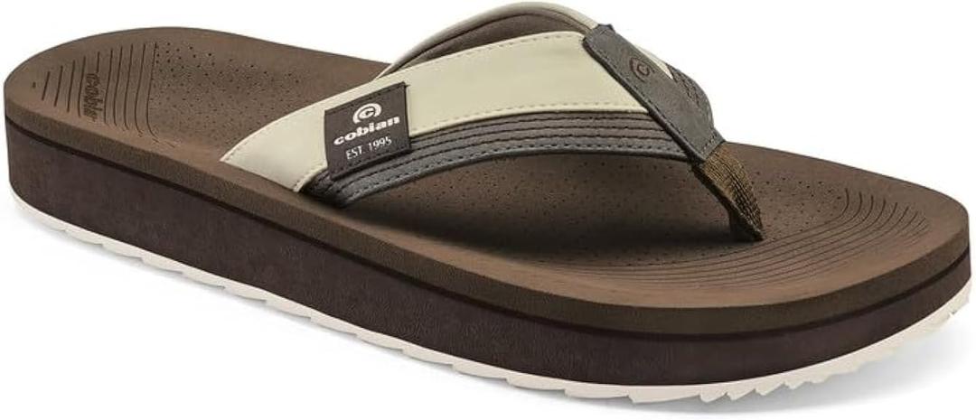 Cobian Mens Roca Rise Synthetic Leather Strap Flip-Flop Sandals (Brown)