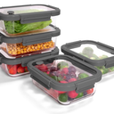 5-Pack Borosilicate Glass Containers with Tempered Lids, 35.2oz/4.4 Cup Airtight Meal Prep Set, Microwave/Freezer Safe (Gray)