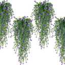 SJL Hanging Greenery 4pcs Realistic Artificial Plants Indoor Artificial Hanging Plants Outdoor Fake Eucalyptus Faux Ivy Plastic Flowers Leaves Decor for Bedroom Porch Wall (Purple)