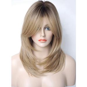Beth Dutton Medium Length Layered Wig with Bangs - Synthetic Strawberry Blonde Wig for White Women (Sandy Blonde)