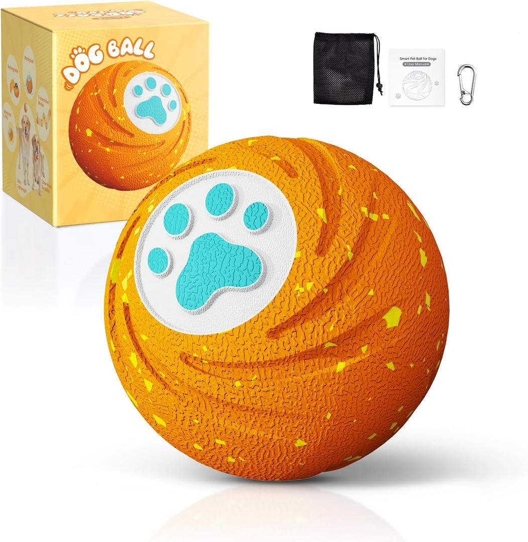 Lovkid Smart Interactive Dog Ball Toy - Durable E-TPU for Aggressive Chewers, 3 Play Modes Automatic Moving, Bouncing, Pet Gift for Medium and Large Dogs Indoor & Outdoor Use(Orange)