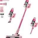 Cordless Vacuum Cleaner: Portable 6-in-1 Stick Vacuum with Anti-Tangle Brush, LED Headlight, Self-Standing, HD Display, Rechargeable Vacuum for Pet Hair, Low-Pile Carpet and Hardwood Floor-Dark Pink