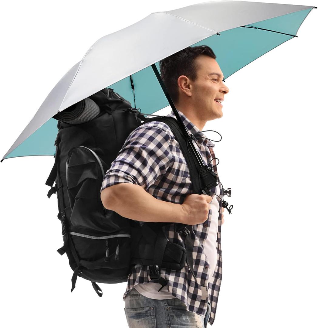 G4Free Liteflex Hiking Umbrella Mini Compact Ultralight Collapsible Reflective Silver Trekking Backpacking Umbrella (Lake Blue)