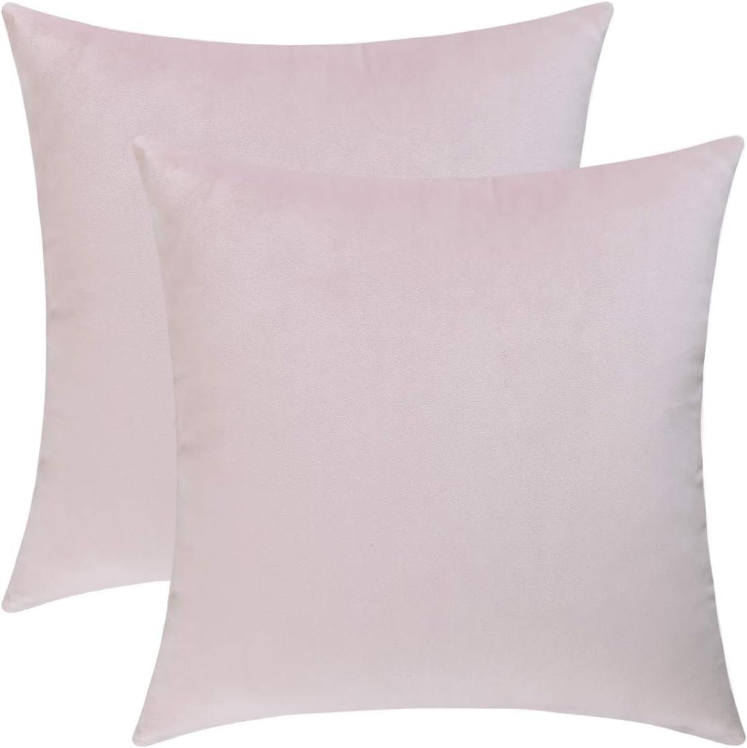 Jeneoo Comfy Soft Velvet Throw Pillow Covers for Sofa Couch, Decorative Solid Square Cushion Cases for Bedroom Car (Baby Pink, 20 x 20 Inches, 2 Pieces)