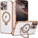 Compatible with iPhone 16 Pro Max Case with 360 Spin Magnetic Ring Stand [Compatible with Mag-Safe] Camera Lens Protector Plating Clear Phone Case for iPhone 16 Pro Max 6.9", Desert Gold