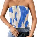 SOLY HUX Women's Graphic Print Tube Crop Tops Strapless Sleeveless Pleated Summer Top (XL)