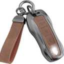YO&YOYE Compatible with Porsche Key Fob Cover with Keychain Leather Key Case Protector Fit for Porsche Cayenne 911 Taycan Panamera, Brown