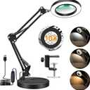 10X Magnifying Glass with Light and Stand, Magnifier with Light Hands Free, 3 Color Modes 10 Level Dimmable, Magnifying Real Glass LED Desk Lamp for Close Work, Repair, Reading, Craft, Black