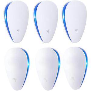 6 Pack Ultrasonic Pest Control Repeller, Pest Control Ultrasonic Repellent Electronic Insects Rodents Repellent for Mosquito, Mouse, Cockroaches,Rats,Bug, Spider, Ant, Flies, Home, Warehouse, Kitchen