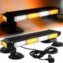 ASPL 16.8 Inch LED Strobe Flashing Light Bar, 26 Flashing Modes High Intensity Emergency Hazard Warning Beacon Lights with Magnetic Base for Car Trucks Trailer Roof Safety (Amber White Amber White)