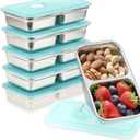 Stainless Steel Snack Containers, 6-Pack Reusable Grab and Go Containers with Lids, Dual Compartment Bento Box for Travel, Camping & Lunch Prep