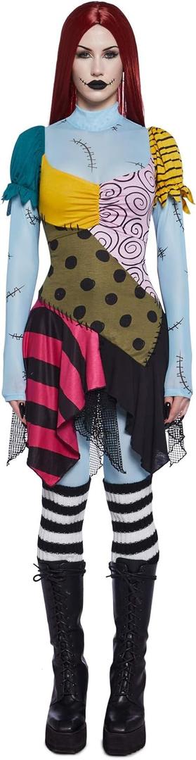 Dolls Kill Nightmare Sally Rag Doll Costume  Halloween Colorblock Outfit by Trickz N' Treatz (Small, Black)