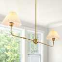 55" Gold Linear Chandelier Modern 2-Light Pendant with White Fabric Shade, Dining Room & Kitchen Island Lighting for Restaurant, Living Room, Bedroom, Hallway