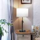 GGOYING Set of 2 Nightstand Lamp,Pull Chain Bedside Table Lamp with USB C+A Charging Ports,5000K LED Bulbs,White Fabric Lampshade for Bedroom,Livingroom