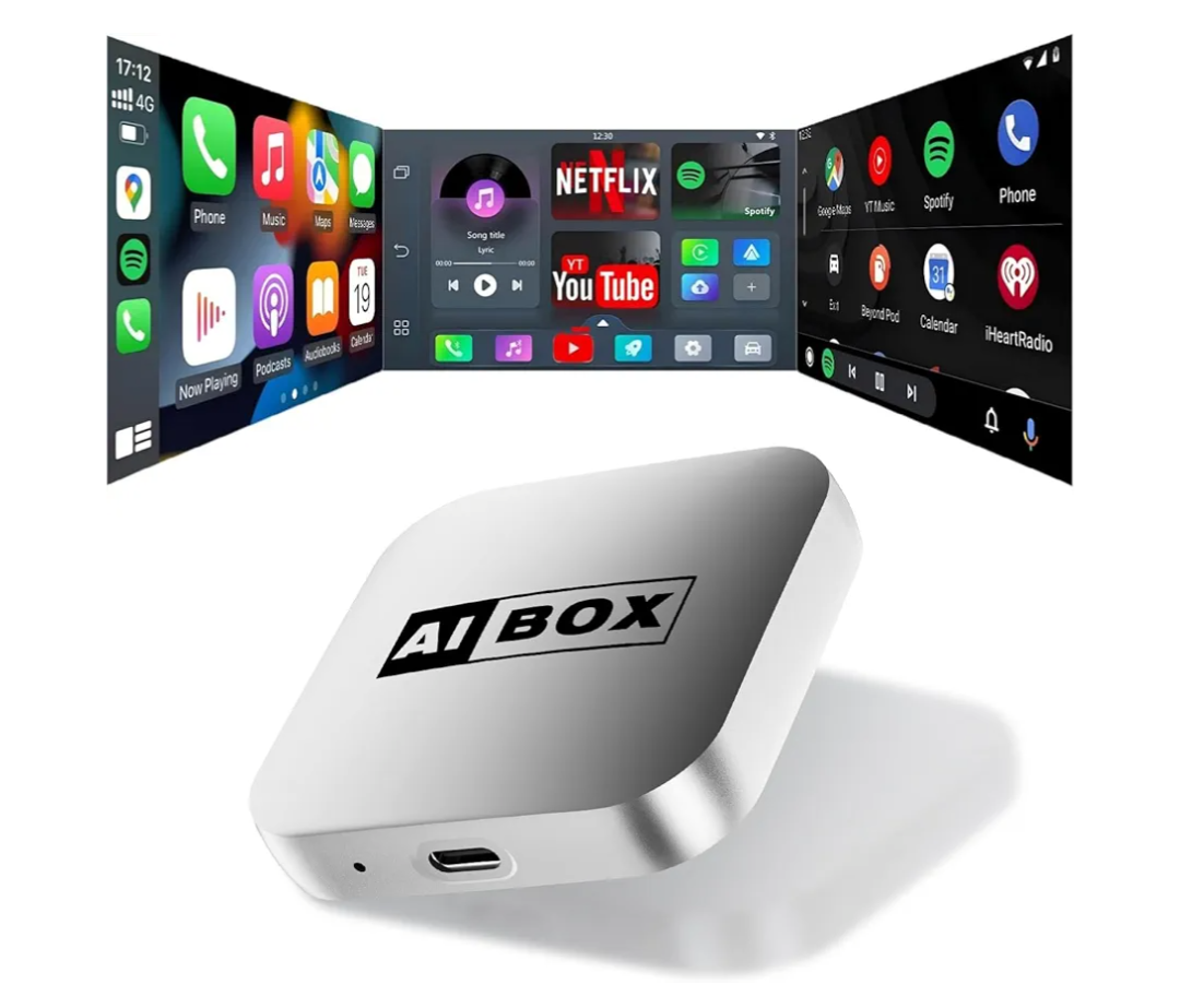 2-in-1 Wireless CarPlay Adapter & Android Auto with Netflix/YouTube/Tiktok, Mini Car Play Wireless Adapter for iPhone, Plug & Play Magic AI Box Fit for Cars with Wired CarPlay/Android Auto