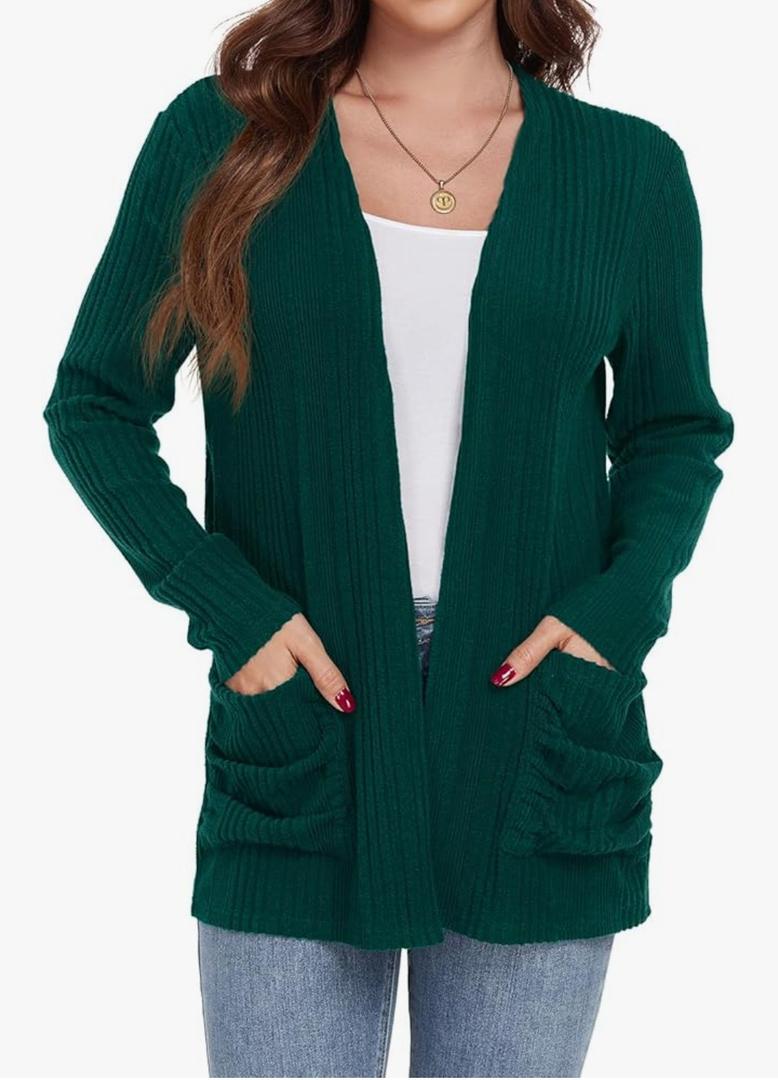GRECERELLE Womens Long Sleeve Lightweight Open Front V-Neck Casual Cardigan Sweaters Outerwear with Pockets 2025, S