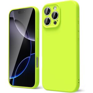 oakxco for iPhone 16 Pro Max Phone Case Liquid Silicone, Neon Bright Solid Color, Thin Slim Soft Rubber Gel Matte TPU Plain Simple Protective Cover for Women Girl Cute Aesthetic, Neon Green Lime