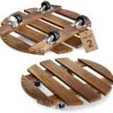 2 Pack Plant Stand Indoor and Outdoor, 12IN Premium Wooden Plant Caddy with Wheels, Heavy Duty Plant Stands with 360 Lockable Wheels, Classic Plant Cart