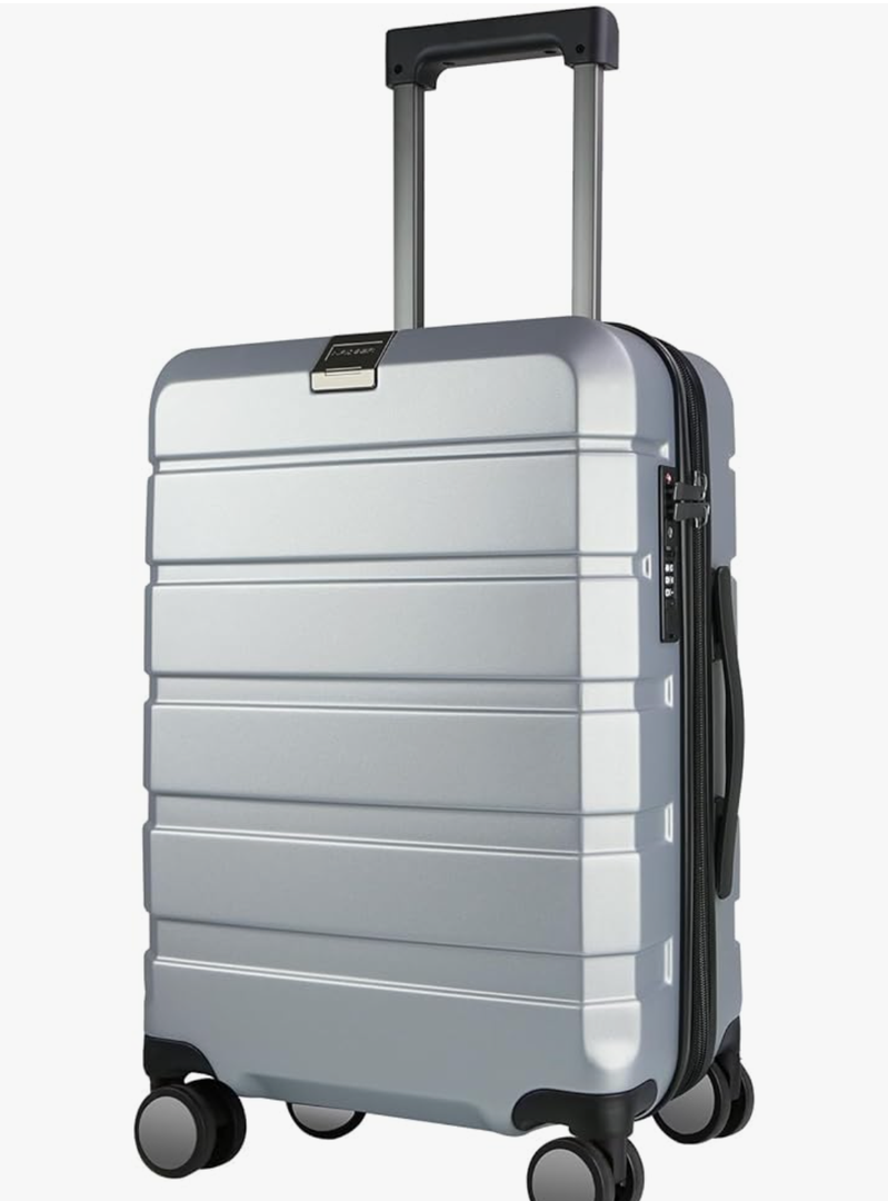 KROSER Hardside Expandable Carry On Luggage with Spinner Wheels & Built-in TSA Lock, Durable Suitcase Rolling Luggage with USB Port, Carry-On 20-Inch, Silver Grey