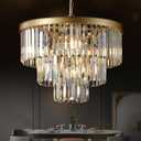 Gold Crystal Chandeliers Modern Round 20" Chandelier 7 Lights Ceiling Pendant Light Fixture Luxury 3-Tier K9 Crystal Lighting for Living Room Dining Room Bedroom Kitchen Foyer