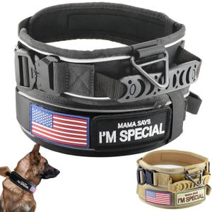 2.5" Tactical Dog Collar for Medium Dogs, Adjustable Heavy Duty Military Nylon Dog Collar with Reflective Stitching & Padded Handle for Hiking/Running/Training (Black,M) (Neck Girth: 14"-20"(36-50cm))
