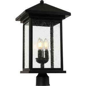 Outdoor Post Light, Waterproof Pole Lantern Lighting Fixture with Tempered Clear Seeded Glass, Matte Black Finish for Outdoors (Extra Large Post Light)