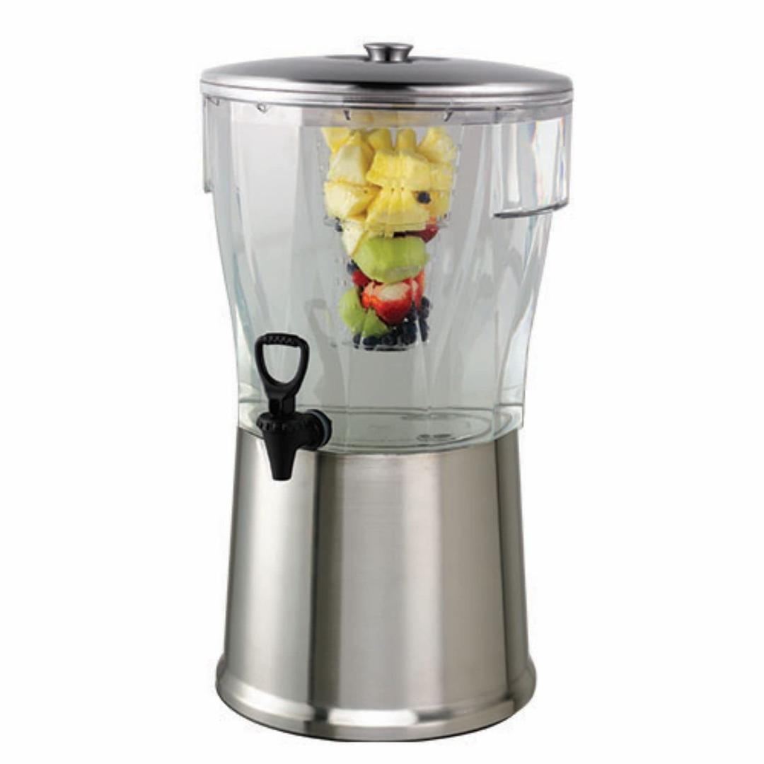 Service Ideas CBDRT5SS Beverage Dispenser, Round, 5 Gallon with Plastic Container and Optional Infuser Tube, Stainless Steel Base and Lid, NSF certified