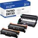 TN760 Toner Cartridge and DR730 Drum Unit Replacement for Brother TN 760 TN-760 TN730 DR-730 to use with MFC-L2710DW MFC-L2750DW HL-L2370DW DCP-L2550DW Printer (2 Toners, 1 Drum Unit, 3 Pack)
