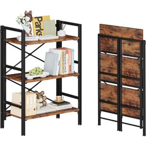 Homeiju Folding Bookshelf No Assembly, 3 Tier Bookcase Foldable Shelf