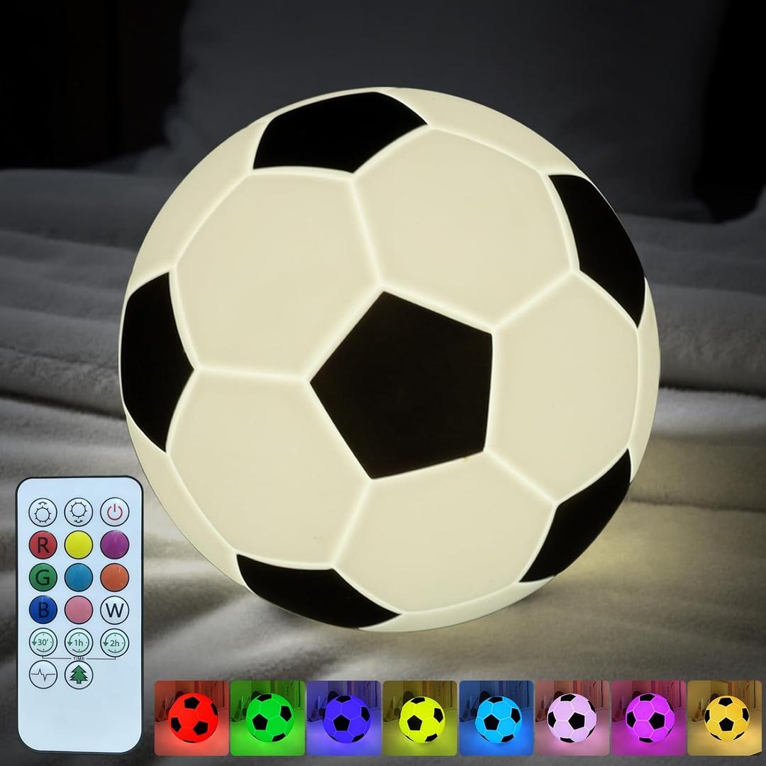 Sport Fans Night Light for Kids, Rechargeable Soccer Ball lamp 9 Colors Dimmable with Remote and Timer, Soccer Gifts for Boys 8-12 Girls Men