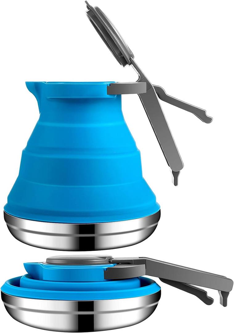 Geiserailie 1.5l Portable Collapsible Kettle Camping Pot Collapsible Tea Kettle for Hiking Travel and Outdoors (Blue)