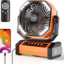AddAcc 20000mAh Rechargeable Camping Fan - Battery Operated Fan with Light & Remote, Auto Oscillating, 4 Timer, 60 Hrs Work Cordless Tent Fan for Travel Outdoor RV Garage Power Outage Emergency, 8.66*4.25*10.8 inch