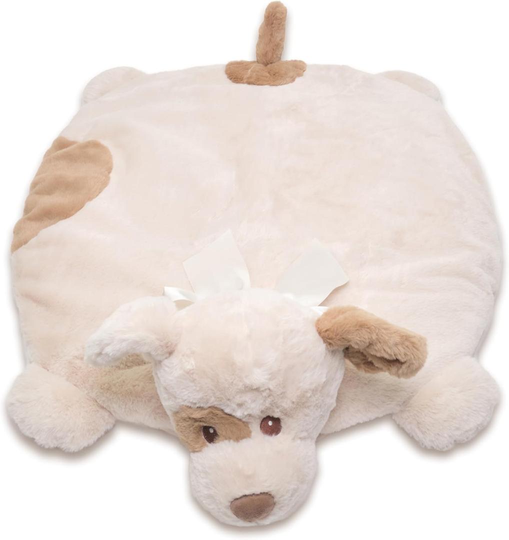 Bearington Baby Lil' Spot Belly Blanket, Beige Puppy Dog Plush Stuffed Animal Tummy Time Play Mat (Lil' Spot (30" x 30"))
