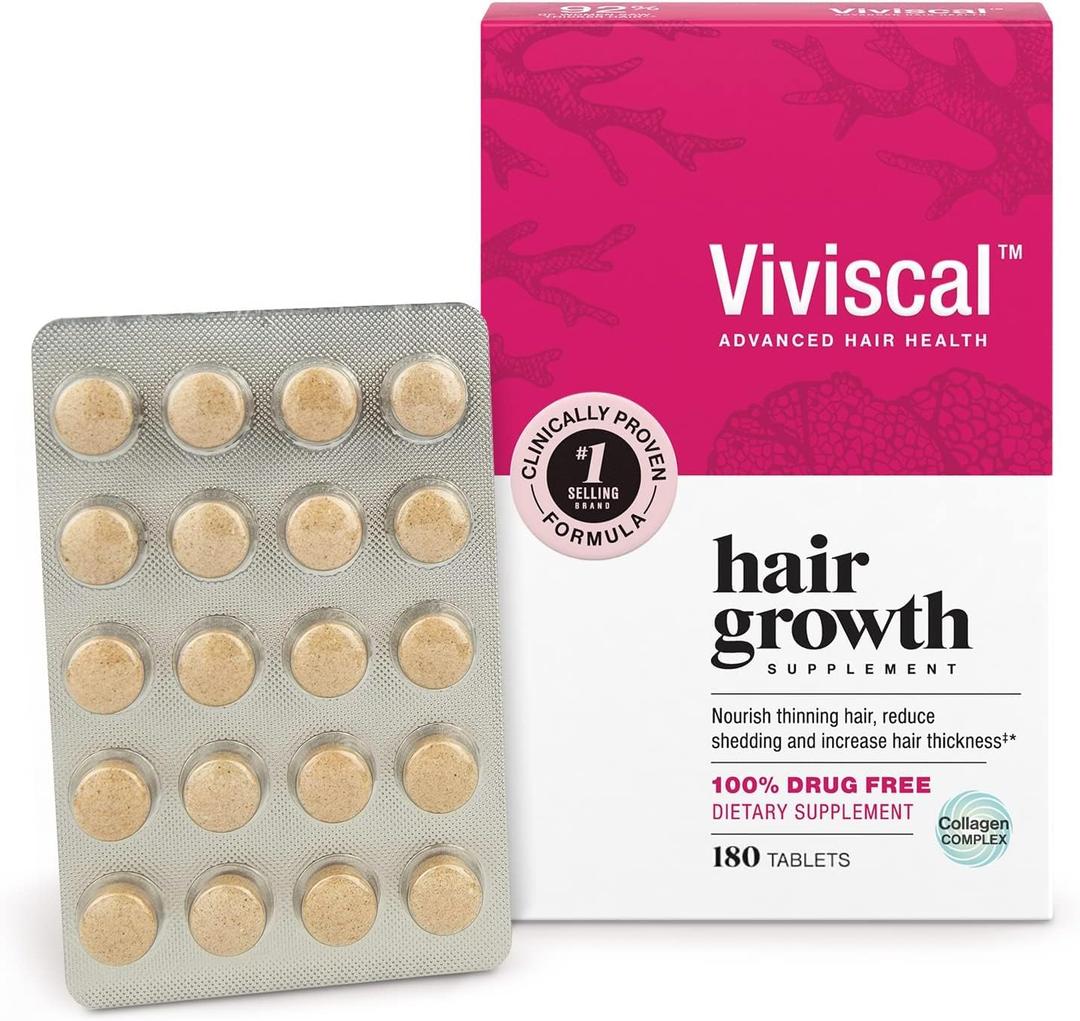 Viviscal Hair Growth Supplements For Women For Thicker, Fuller Hair, Nourishes Thinning & Loss, With Proprietary Collagen Complex, 180 Tablets, 3 Month Supply (180 Count (Pack of 1))