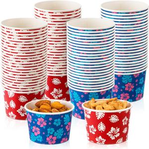 50 Pcs 8 oz Hawaii Paper Snack Bowls Cartoon Disposable Ice Cream Cups Red Blue Tropical Luau Palm Leaf Hibiscus Party Supplies for Hot or Cold Food Yogurt Sundae Dessert Soup for Birthday Theme Party