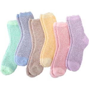 Geyoga 6 Pairs Fuzzy Socks Valentines Gifts for Women Soft Plush Sleeping Slipper Winter Fluffy Socks Gifts for Grandma Mom (L)