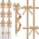 Crowye 14 Pcs Christmas Cabinet Bow for Kitchen Door Ribbon Bow Christmas Wreath Door Bows Festival Wrapping Decorations for Tree Kitchen Fireplace Home Front Party (Light Brown, Linen)